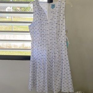 Delicate CeCe white and blue midi dress